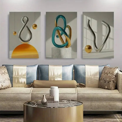3pcs Abstract Metallic Texture Sculpture Metal Print Ready to Hang Art