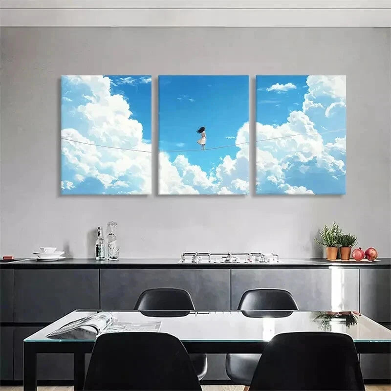 3pcs Dreamy Sky Surreal Girl Clouds Perfect Wall Art Set Canvas Framed 40x60cm - High Quality Print 100% Australian Made Wall Canvas Ready to Hang