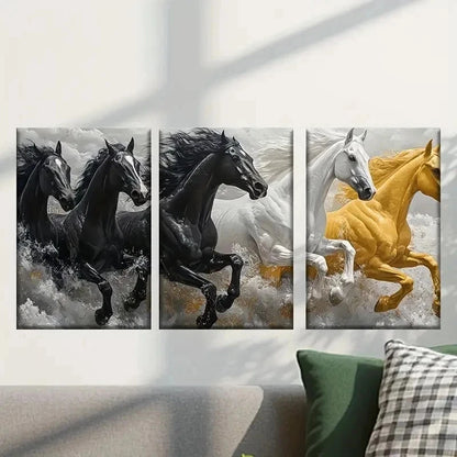 3pcs Four Horses Galloping Through Water Wall Art Set Canvas Framed 40x60cm - High Quality Print 100% Australian Made Wall Canvas Ready to Hang