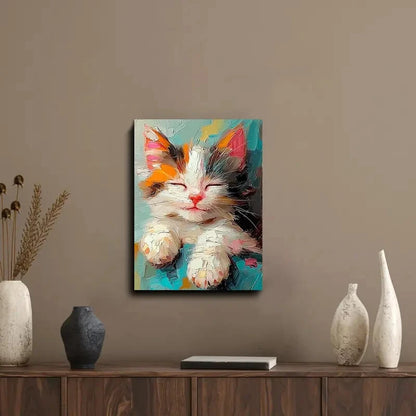 Sleeping Kitten with Orange Ears, Soft Pastel Colors 40x60cm Metal Print Ready to Hang