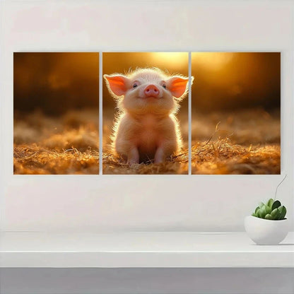 3pcs Charming Piglet Vibrant Sunset Metal Print Ready to Hang Art