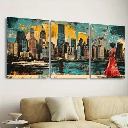 3pcs Cityscape Elegant Dress Urban Wall Art Set Canvas Unframed - High Quality Print 100% Australian Made Wall Canvas