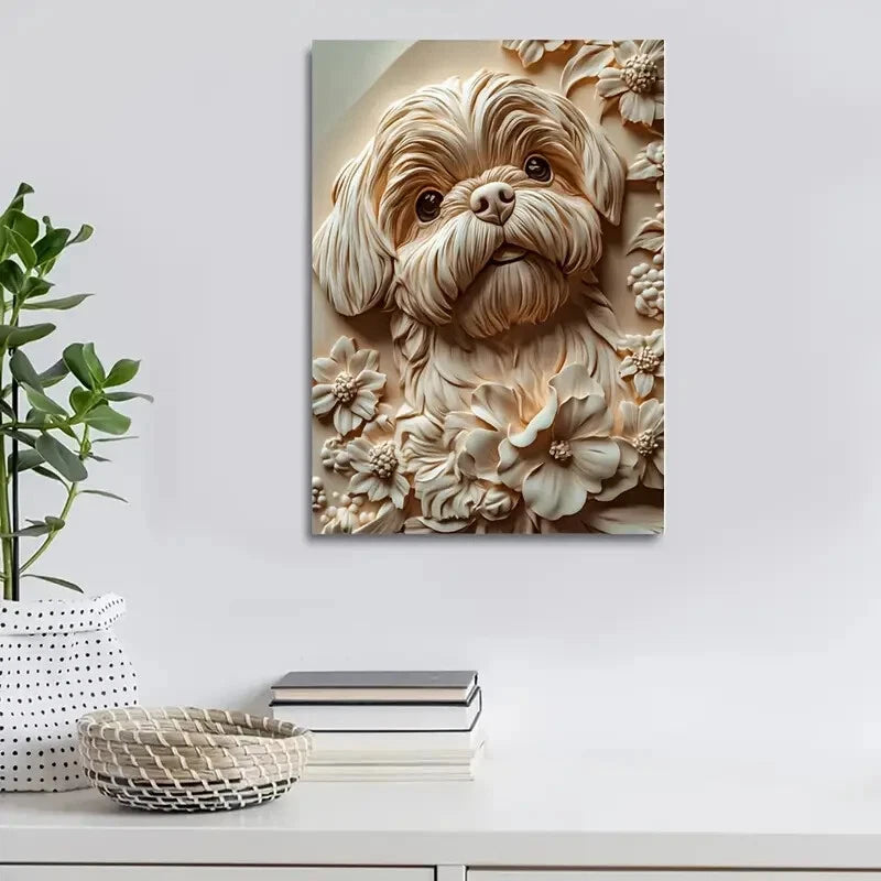 Shih Tzu Dog Surrounded by Heart Painting  40x60cm Metal Print Ready to Hang