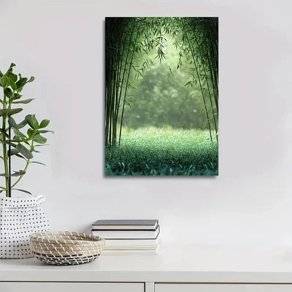 Serene Natural Scene with Sunlit Bamboo Stalks 40x60cm Metal Print Ready to Hang