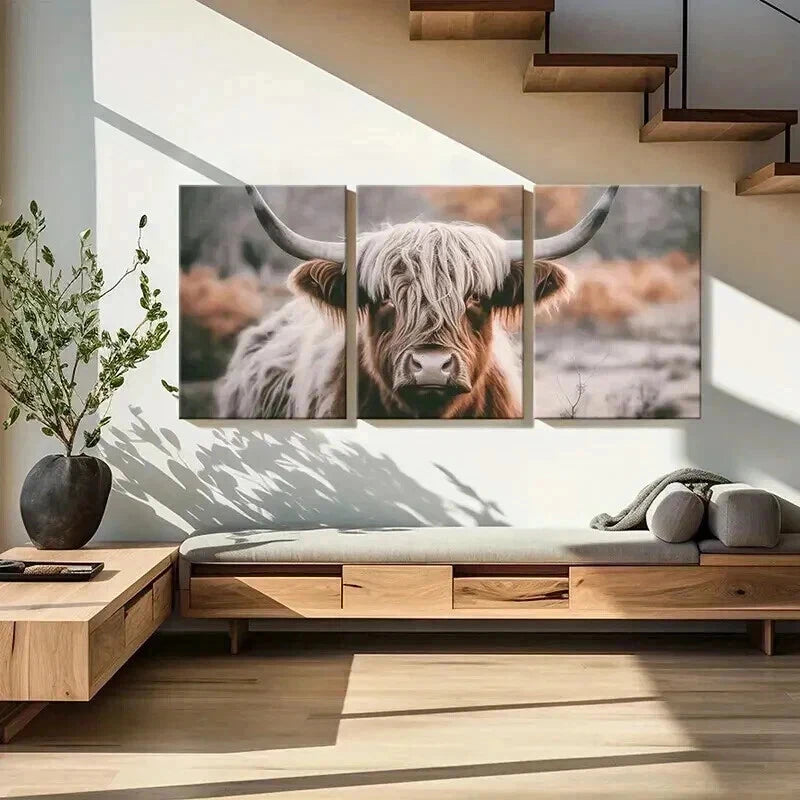 3pcs Animal Aesthetic Highland Cattle Metal Print Ready to Hang Art