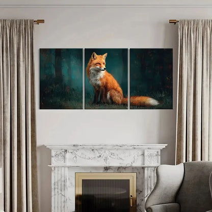 3pcs Forest Scene Wildlife Art Vibrant Orange Fur Metal Print Ready to Hang Art