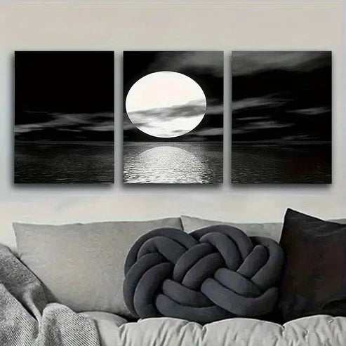 3pcs Moon Over Calm Waters Wall Art Canvas Unframed - High Quality Print 100% Australian Made Wall Canvas