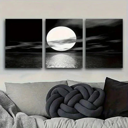 3pcs Moon Over Calm Waters Wall Art Canvas Unframed - High Quality Print 100% Australian Made Wall Canvas