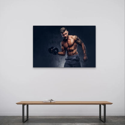 Athletic Tattooed Man Dumbbell Curls 5mm Plastic Poster Ready to Hang 90x60cm