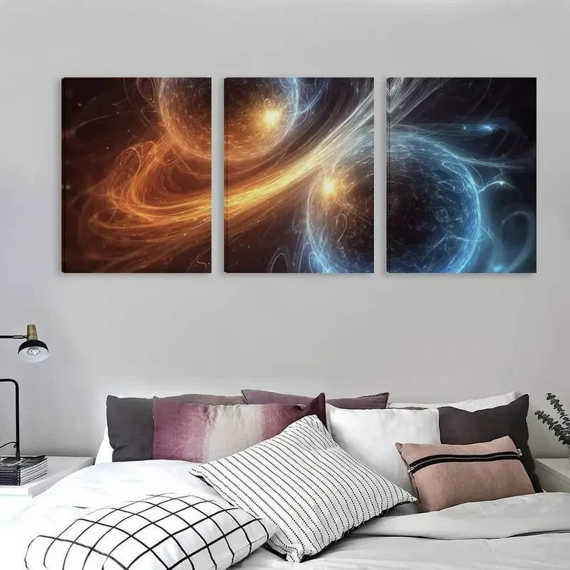 3pcs Glowing Neon & Orange Spherical Shapes   Wall Art Set Canvas Framed 60x90cm - High Quality Print 100% Australian Made Wall Canvas Ready to Hang
