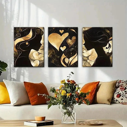 3pcs Luxury Golden Black Abstract Female Perfect Wall Art Set Canvas Framed 40x60cm - High Quality Print 100% Australian Made Wall Canvas Ready to Hang