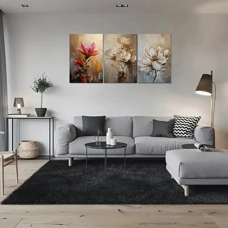 3pcs Abstract Flower Paintings Botanical Wall Art Set Canvas Framed 60x90cm - High Quality Print 100% Australian Made Wall Canvas Ready to Hang