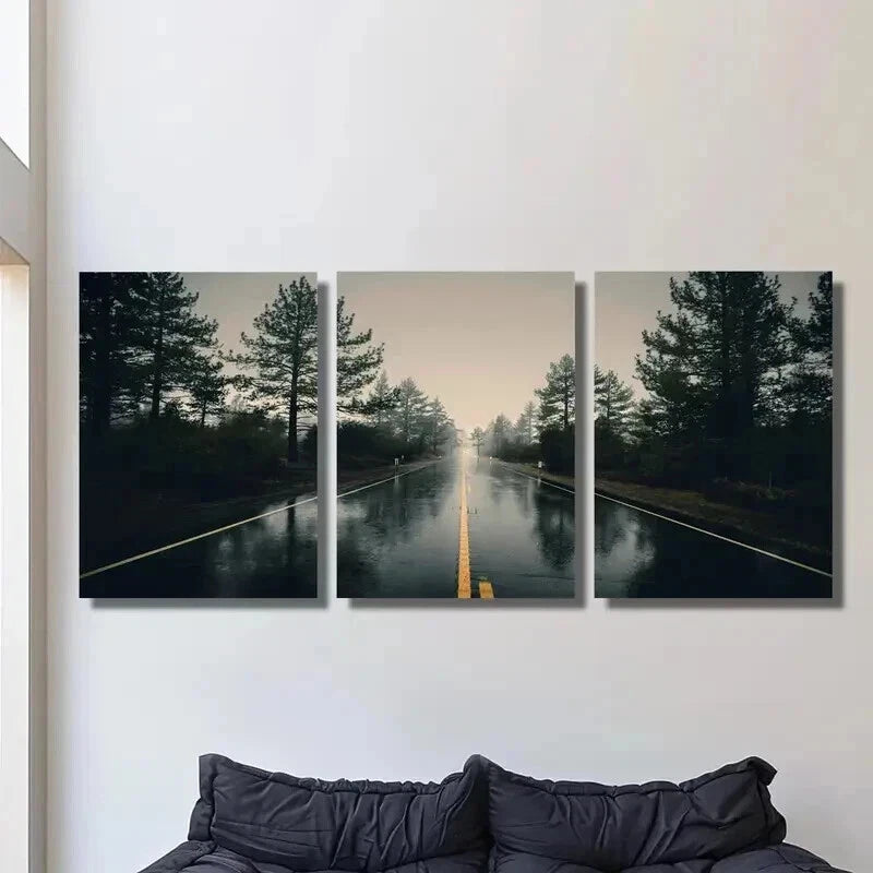3pcs Vertical Slippery Rainy Highway Wall Art Set Canvas Framed 40x60cm - High Quality Print 100% Australian Made Wall Canvas Ready to Hang