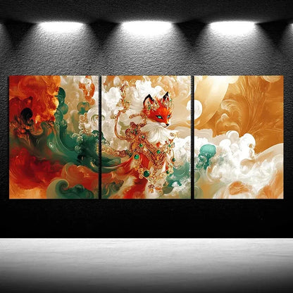 3pcs Abstract Fox Design Colourful Metal Print Ready to Hang Art