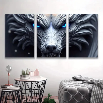 3pcs White Wolf with Blue Eyes, Spray-Painted Wall Art Set Canvas Framed 40x60cm - High Quality Print 100% Australian Made Wall Canvas Ready to Hang
