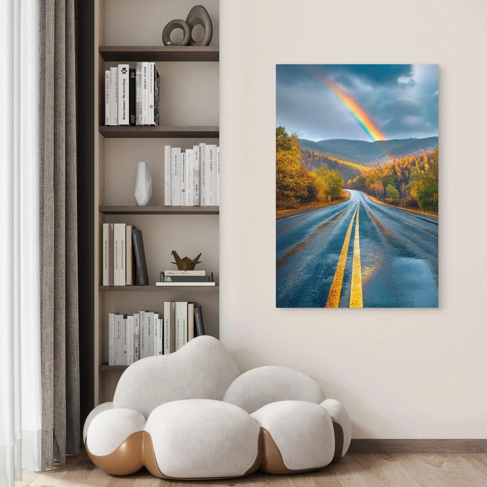Rainbow End Road Landscape 40x60cm Metal Print Ready to Hang