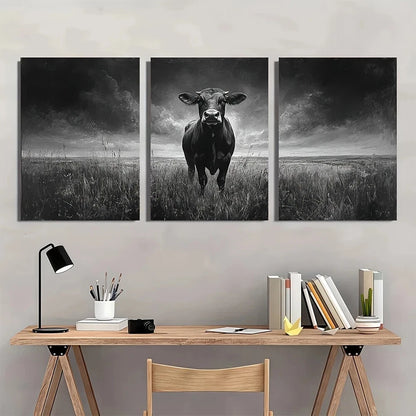 3pcs Black and White Land Cow Vintage Metal Print Ready to Hang Art