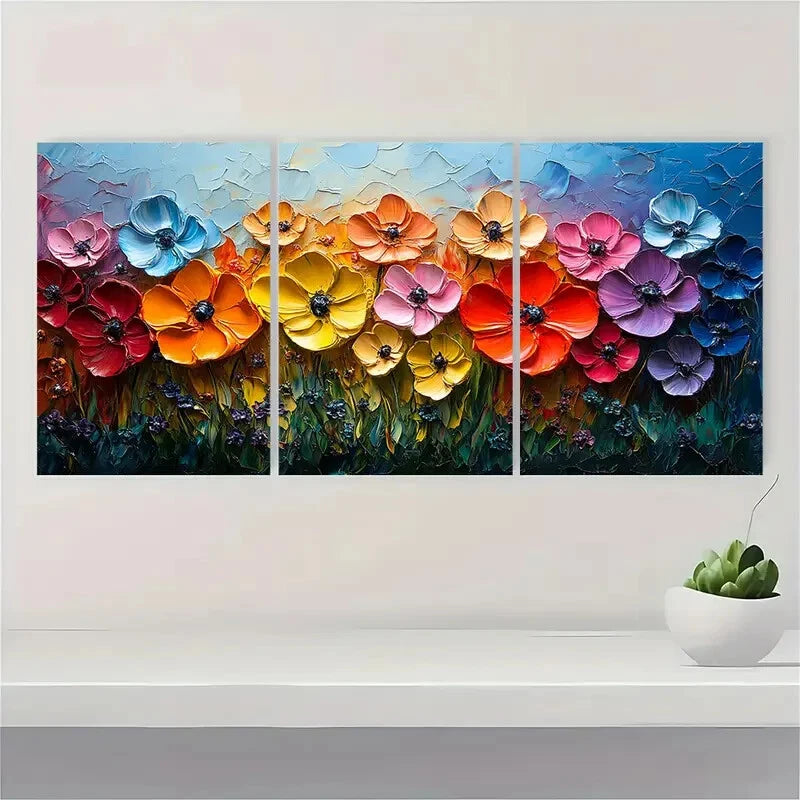 3pcs Colorful Abstract Floral Painting Metal Print Ready to Hang Art