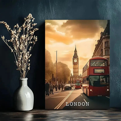 London Big Ben & Red Bus Cityscape Travel Poster Print Wall Art