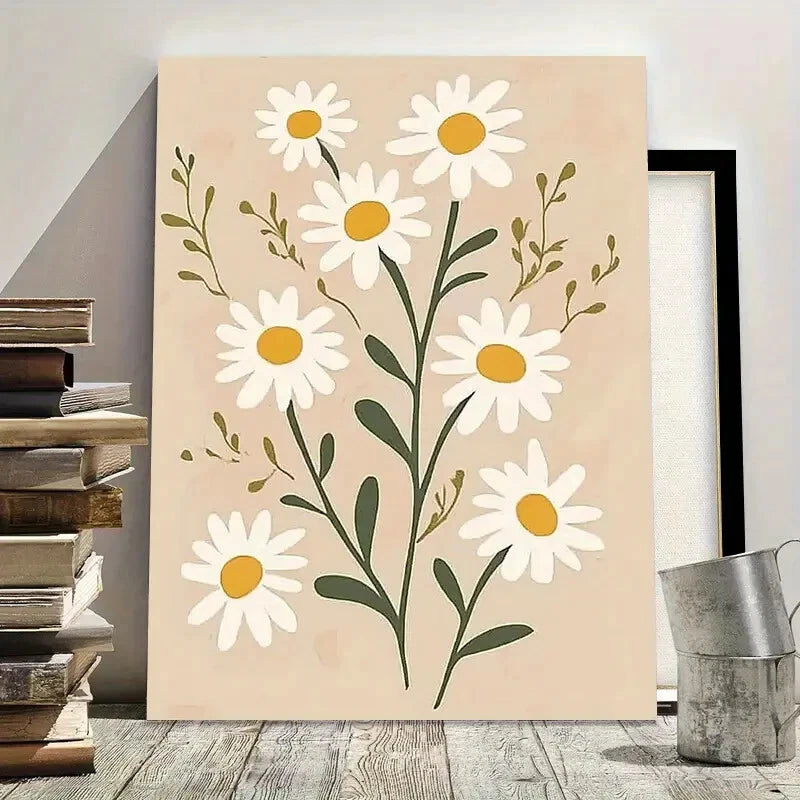 Minimalist Daisy Vector Natural Floral Painting 40x60cm Metal Print Ready to Hang