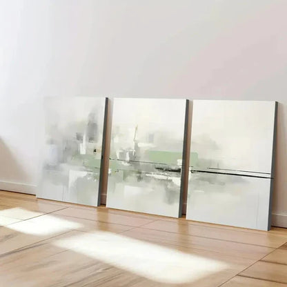 3pcs Abstract Geometric Green and Gray White Wall Art Canvas Unframed - High Quality Print 100% Australian Made Wall Canvas