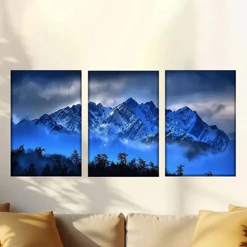 3pcs Vibrant snowy starry sky Wall Art Canvas Unframed - High Quality Print 100% Australian Made Wall Canvas