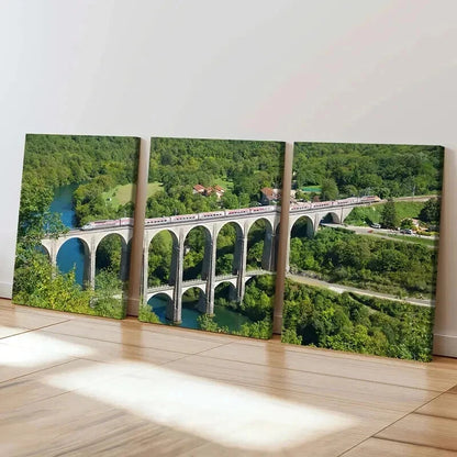 3pcs Big Bridge Over a River and Train Wall Art Set Canvas Framed 40x60cm - High Quality Print 100% Australian Made Wall Canvas Ready to Hang