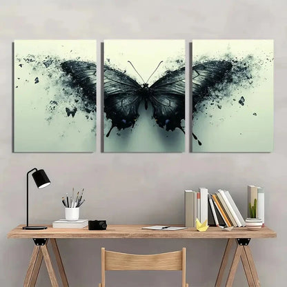 3pcs Grey Butterfly Paintings Metal Print Ready to Hang Art