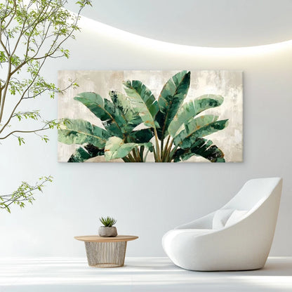 Monstera Leaf Green & Golden Wall Art Canvas Office Home Room Framed 120x60cm