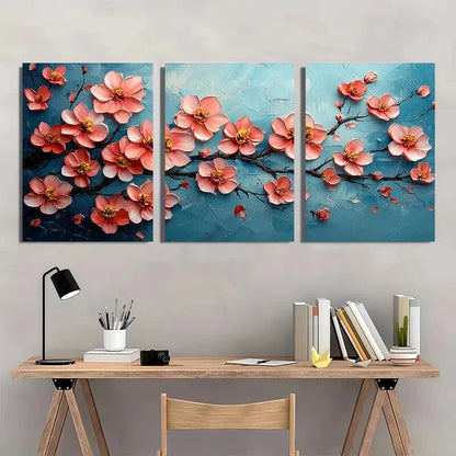 3pcs Cherry Blossom Oil Impasto Perfect Wall Art Set Canvas Framed 40x60cm - High Quality Print 100% Australian Made Wall Canvas Ready to Hang