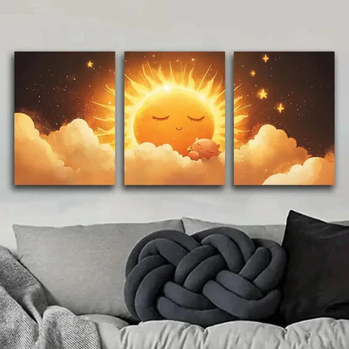 3pcs Whimsical Sun Nature Beauty Sun Shine Wall Art Set Canvas Unframed - High Quality Print 100% Australian Made Wall Canvas