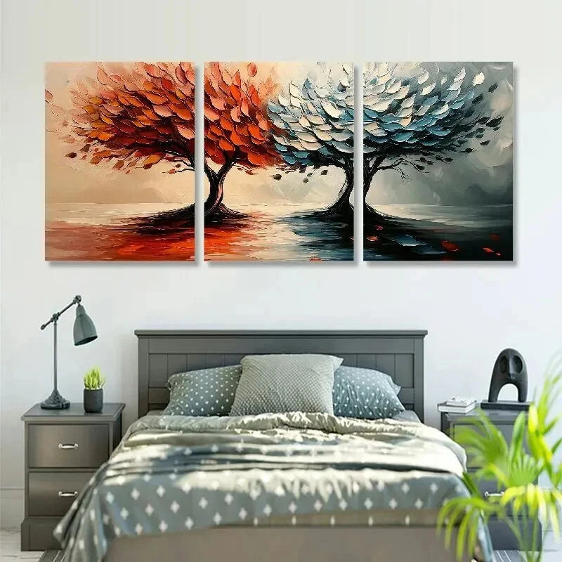 3pcs Abstract Forest Vibrant Autumn Metal Print Ready to Hang Art