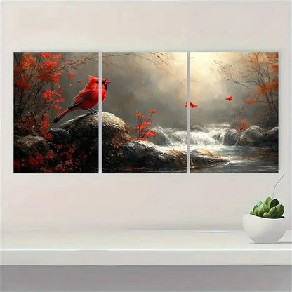 3pcs Autumn Red Leaves & Waterfalls Metal Print Ready to Hang Art