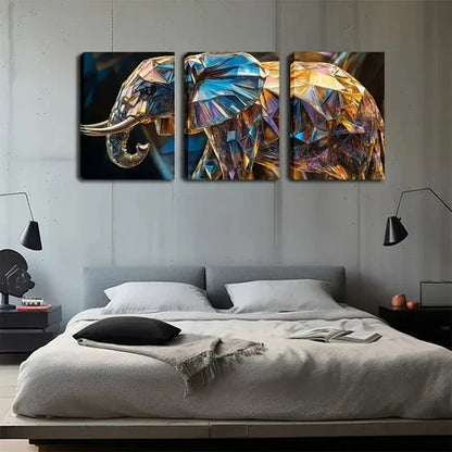 3pcs Abstract Elephant Crystal Triptych Perfect Wall Art Canvas Unframed - High Quality Print 100% Australian Made Wall Canvas