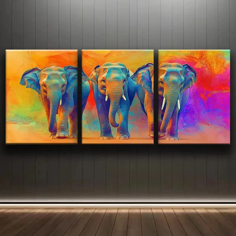 3pcs Three Elephants Family Wall Art Set Canvas Framed 60x90cm - High Quality Print 100% Australian Made Wall Canvas Ready to Hang