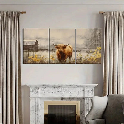 3pcs Highland Cow Landscape Farmhouse Metal Print Ready to Hang Art