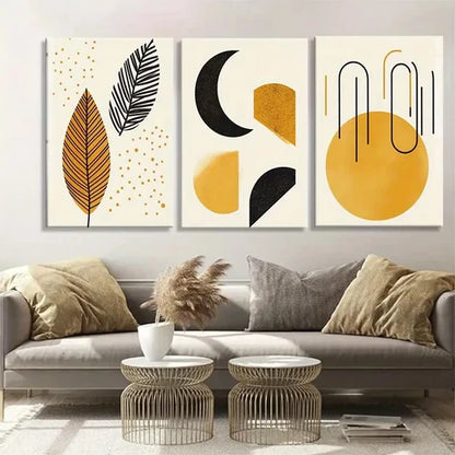 3pcs Geometric & Nature-Inspired Yellow Perfect Wall Art Canvas Unframed - High Quality Print 100% Australian Made Wall Canvas