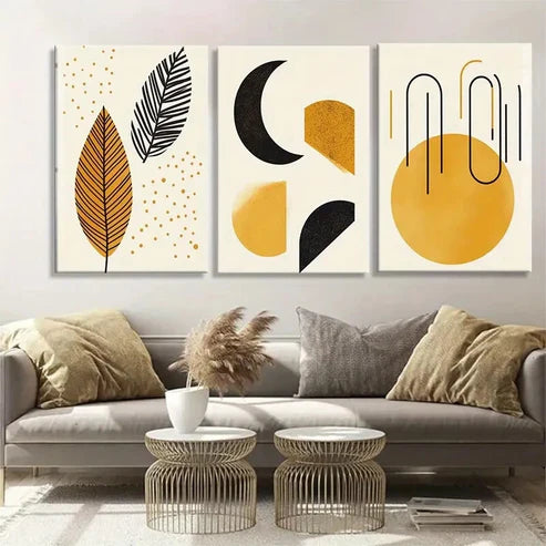3pcs Geometric & Nature-Inspired Yellow Perfect Wall Art Canvas Unframed - High Quality Print 100% Australian Made Wall Canvas