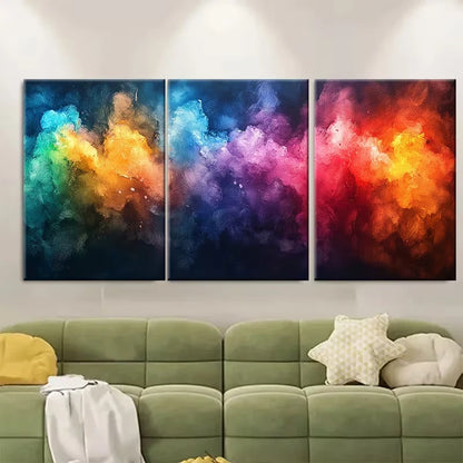 3pcs Diagonal Rainbow Watercolor Metal Print Ready to Hang Art