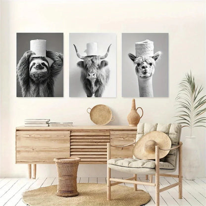 3pcs Highland Cow And Alpaca Humorous Metal Print Ready to Hang Art