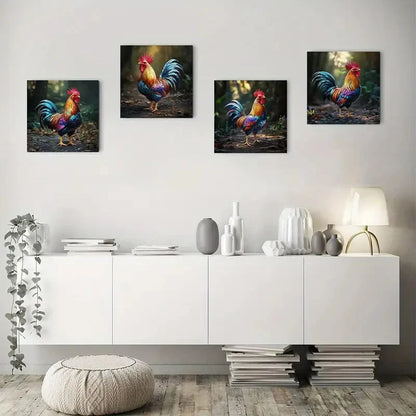 4pcs Vibrant King of RoosterWall Art Canvas Framed