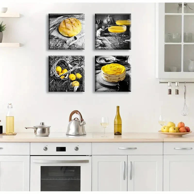 4pcs Frame Kitchen Wall Art Canvas Framed