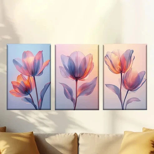 3pcs Pastel Tulip Wall Art Set Canvas Unframed - High Quality Print 100% Australian Made Wall Canvas