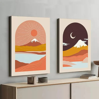 2pcs Modern Abstract Landscape Sunrise and Night Sky Framed 50x75cm - High Quality Print 100% Australian Made Wall Canvas Ready to Hang