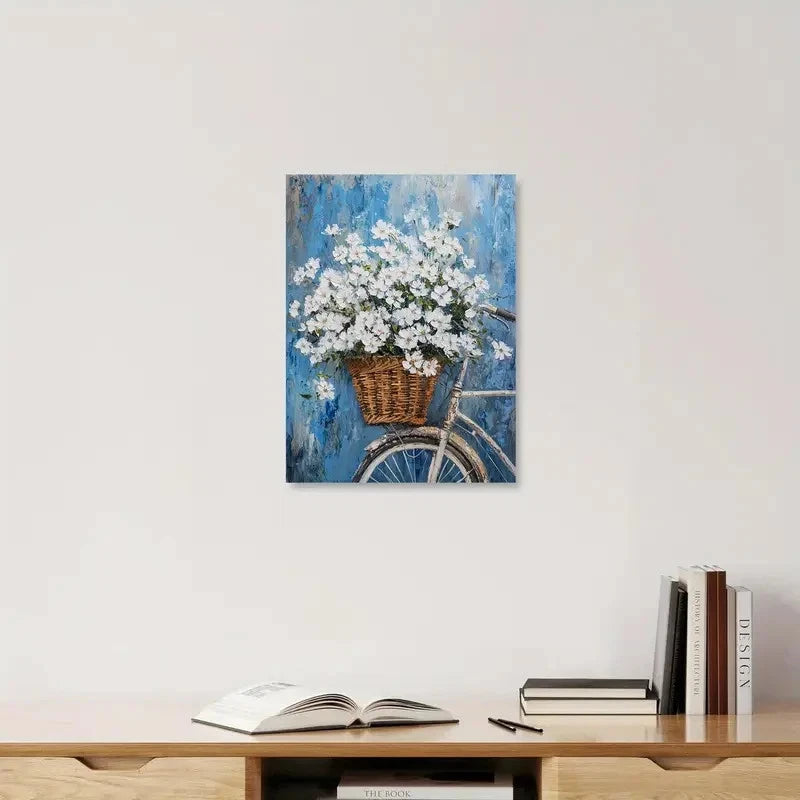 Beautiful Inspired White Floral Bicycle Painting  40x60cm Metal Print Ready to Hang