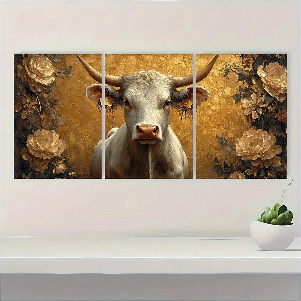 3pcs Vintage Style Cow Golden Metal Print Ready to Hang Art