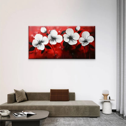 Red White Flowers Floral Wall Art Canvas Office Home Room Framed 120x60cm