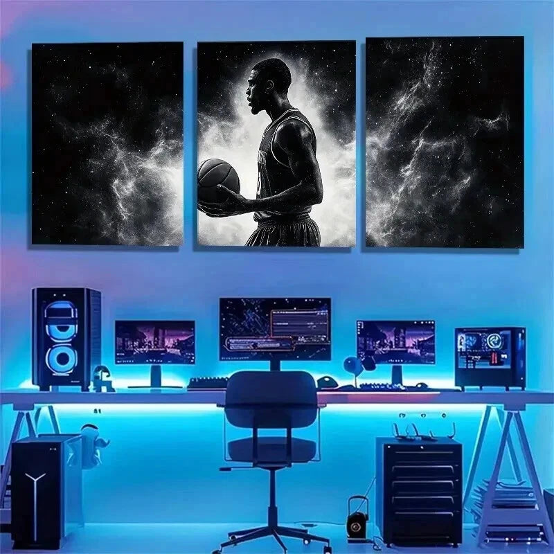 3pcs Basketball Player Silhouette Space Perfect Wall Art Set Canvas Framed 40x60cm - High Quality Print 100% Australian Made Wall Canvas Ready to Hang