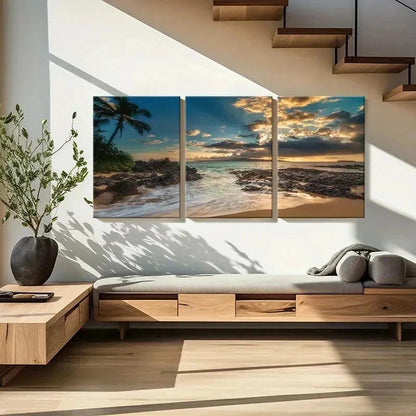 3pcs Sunrise Beach Seaside Natural Wall Art Set Canvas Framed 40x60cm - High Quality Print 100% Australian Made Wall Canvas Ready to Hang
