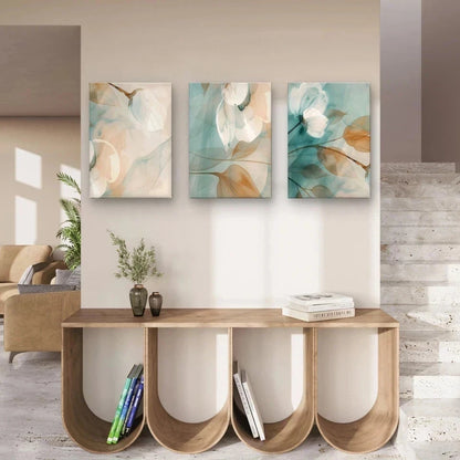 3pcs Modern Ethereal Floral Soft Pattern Wall Art Set Canvas Framed 50x70cm - High Quality Print 100% Australian Made Wall Canvas Ready to Hang